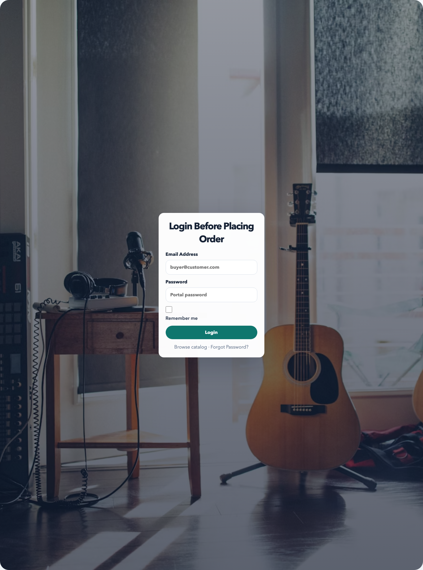 Customer portal login page with branded logo, email, password, and sign-in form.
